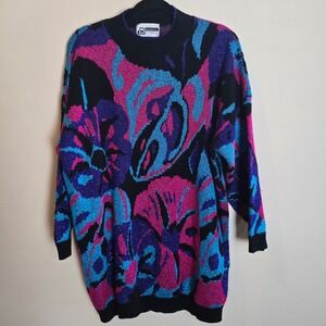 Vintage 80s Distinctly Different Sweater Womens Multi Abstract Floral Lurex